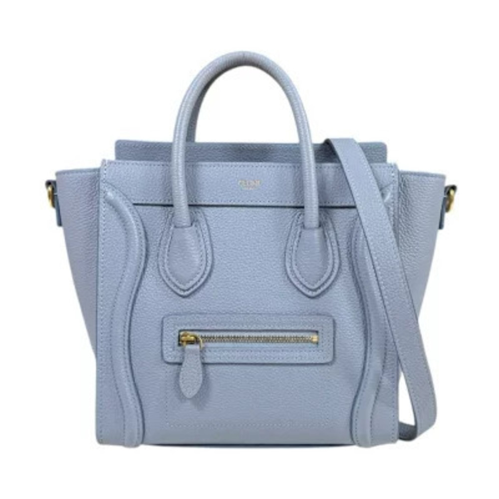Celine Luggage Tote Shopper Shoulder Bag Leather Aqua